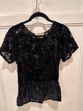 Black Velvet Burnout Short Sleeve Women's Paisley Top